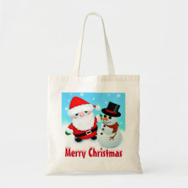 Bolsa Tote Feliz Natal, Papai Noel e Boneco de Neve