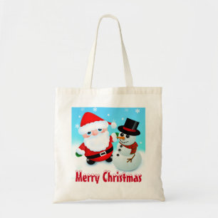 Bolsa Tote Feliz Natal, Papai Noel e Boneco de Neve