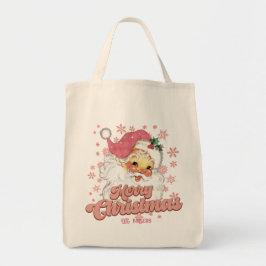 Bolsa Tote Feliz Natal Papais noeis de Tipografia Retro Rosa