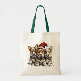 Bolsa Tote Feliz Natal Pembroke Welsh Corgi Puppies