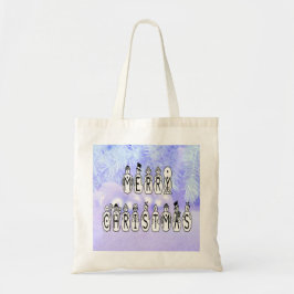 Bolsa Tote Feliz Natal, Pessoas de neve, neve azul