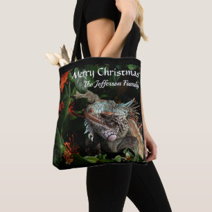 Bolsa Tote Feliz Natal Pet Iguana Personalização Tropical 