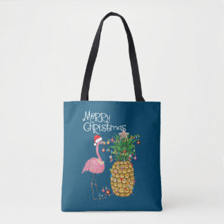 Bolsa Tote Feliz Natal Pink Flamingo Natal