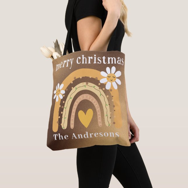 Bolsa Tote Feliz Natal Rainbow Personalizado (Close Up)