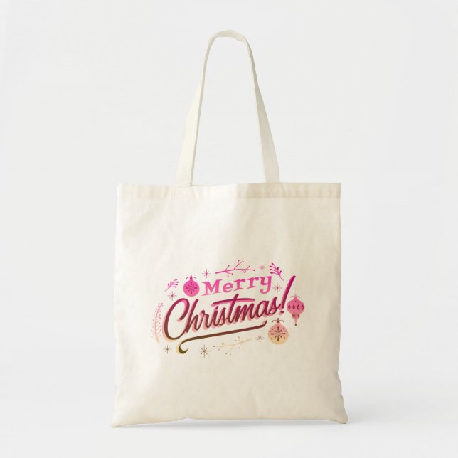 Bolsa Tote Feliz Natal Red Pink Festivo design (Frente)