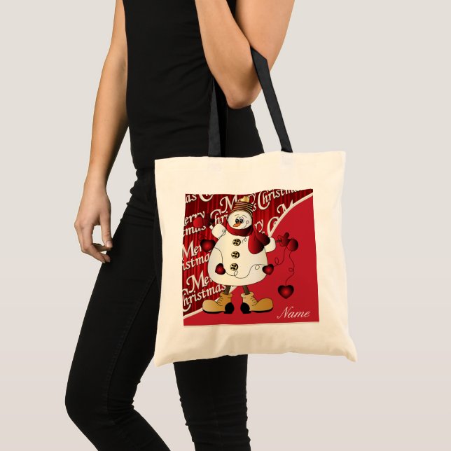 Bolsa Tote Feliz Natal Red Snowman (Frente (produto))