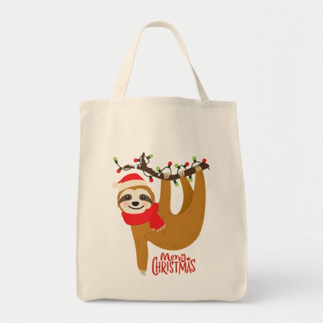 Bolsa Tote Feliz Natal Sloth | Feriados (Frente)
