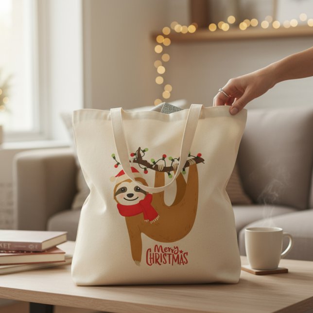 Bolsa Tote Feliz Natal Sloth | Feriados (Criador carregado)