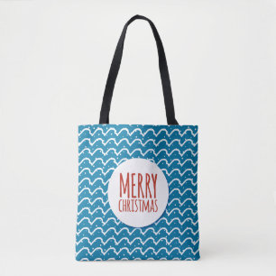 Bolsa Tote Feliz Natal Textura Azul Sem Olhos