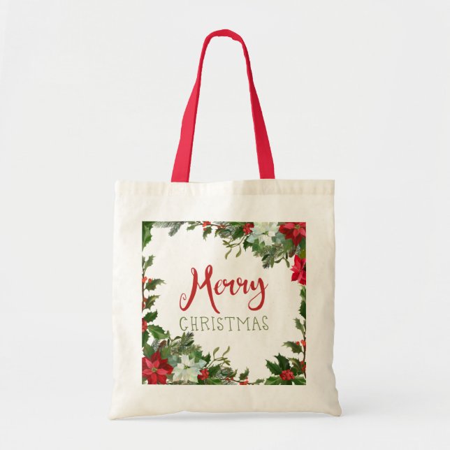 Bolsa Tote Feliz Natal verde (Frente)