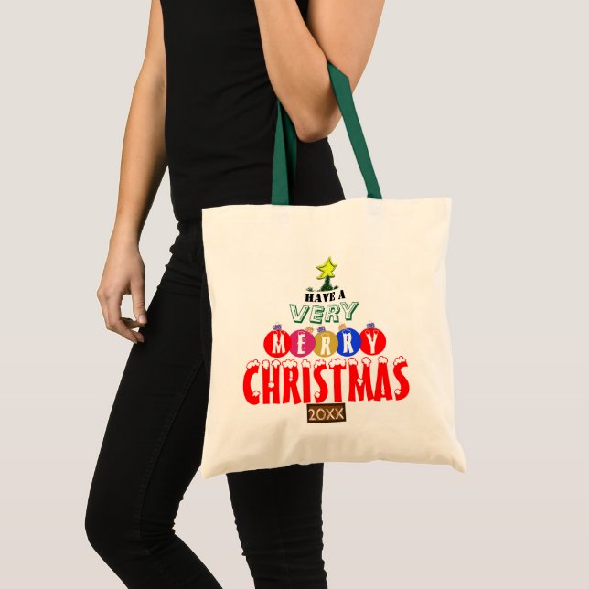 Bolsa Tote Feliz Natal Vermelho Azul Cor-de-rosa Dourado (Frente (produto))