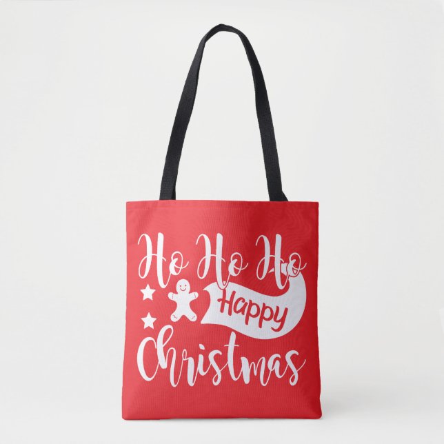 Bolsa Tote Feliz Natal Vermelho e Branca de Toalhas Festivas (Frente)
