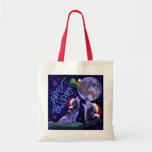 Bolsa Tote Feliz Natal Wolf Pun Feliz Feliz Humor