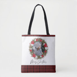 Bolsa Tote Feliz Natal Wreath Red Paid com Foto