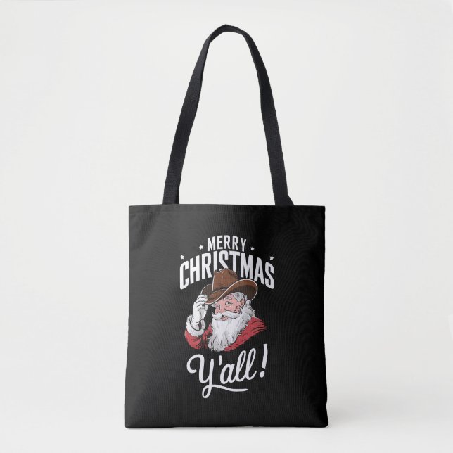 Bolsa Tote Feliz Natal Y'all Country Cowboy Papai Noel (Frente)