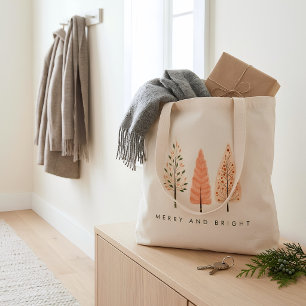 Bolsa Tote Feliz Nórdica E Árvore De Natal Mínima Brilhante