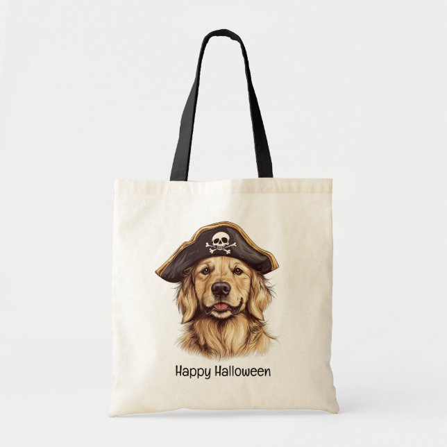 Bolsa Tote Feliz Ouro Pirata de Halloween Cachorro de Retriev (Frente)