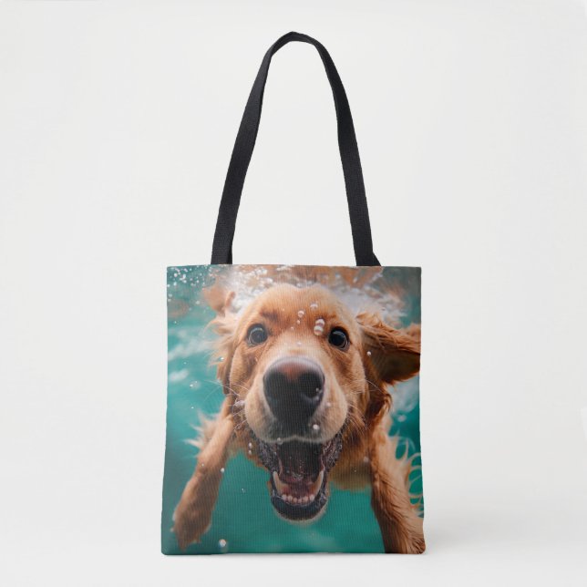 Bolsa Tote Feliz Ouro Retriever Nadando Embágua (Frente)