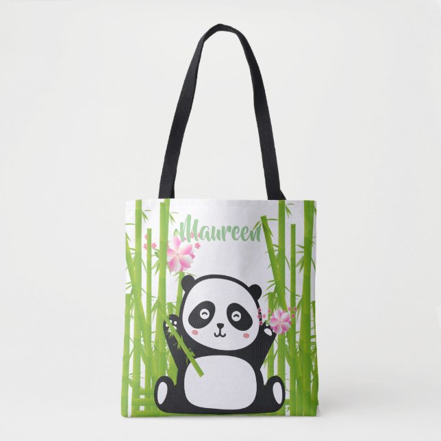 Bolsa Tote Feliz Panda com Bamboo e Flor de Cereja (Frente)