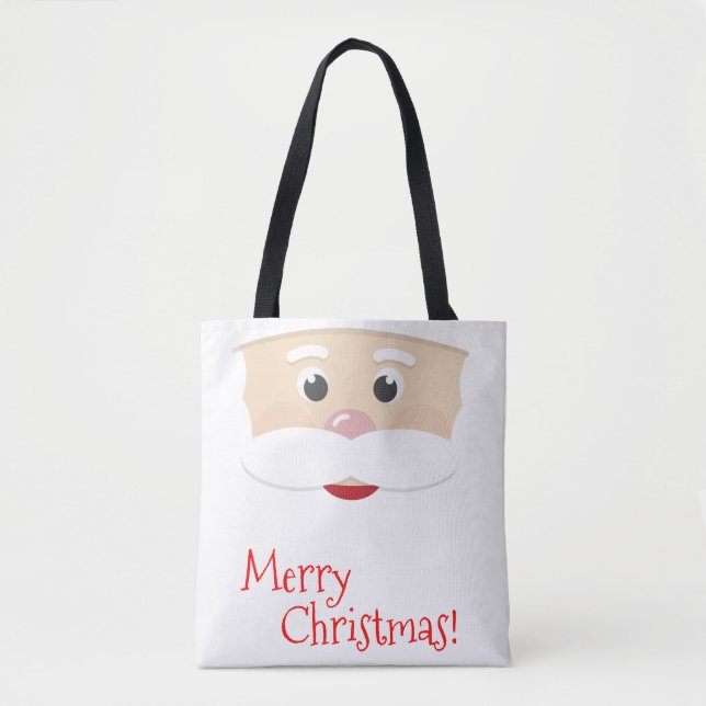 Bolsa Tote Feliz Papai noel de Natal com Flocos de Neve (Frente)