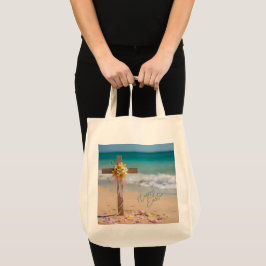 Bolsa Tote Feliz Páscoa Cruz de Madeira com Lírios na Praia