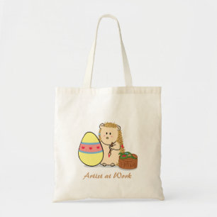 Bolsa Tote Feliz Páscoa: Desenho de ouriço fofo pintando ovo
