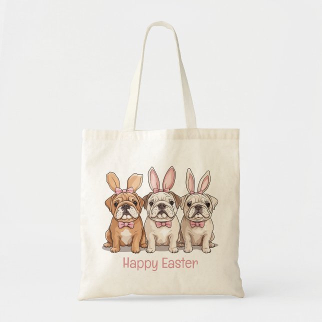 Bolsa Tote Feliz Páscoa English Bulldogs (Frente)