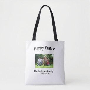Bolsa Tote Feliz Páscoa nome do texto da foto da família reun