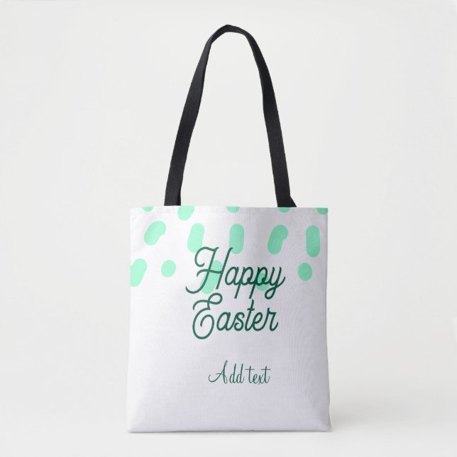 Bolsa Tote Feliz Páscoa ovos verdes pastel nome data simples  (Frente)