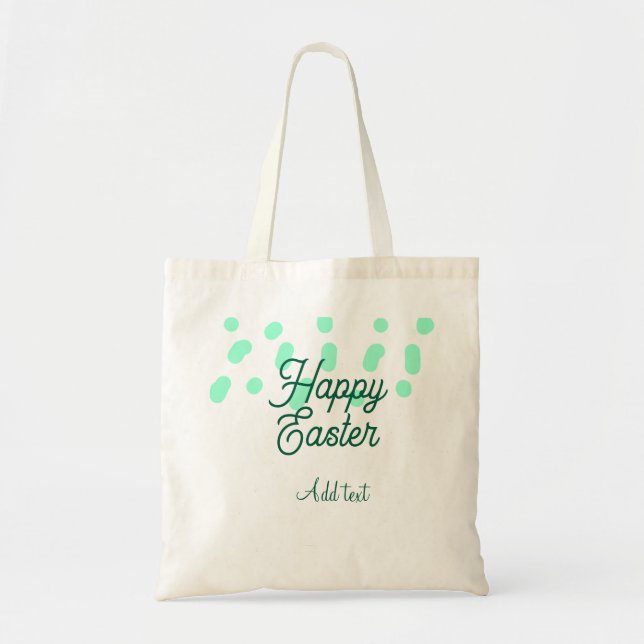 Bolsa Tote Feliz Páscoa ovos verdes pastel nome data simples  (Frente)