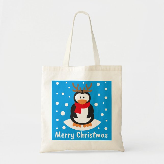 Bolsa Tote Feliz Pinguim de Natal (Frente)