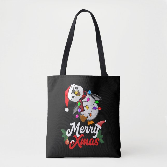 Bolsa Tote Feliz Pinguim de Natal (Frente)
