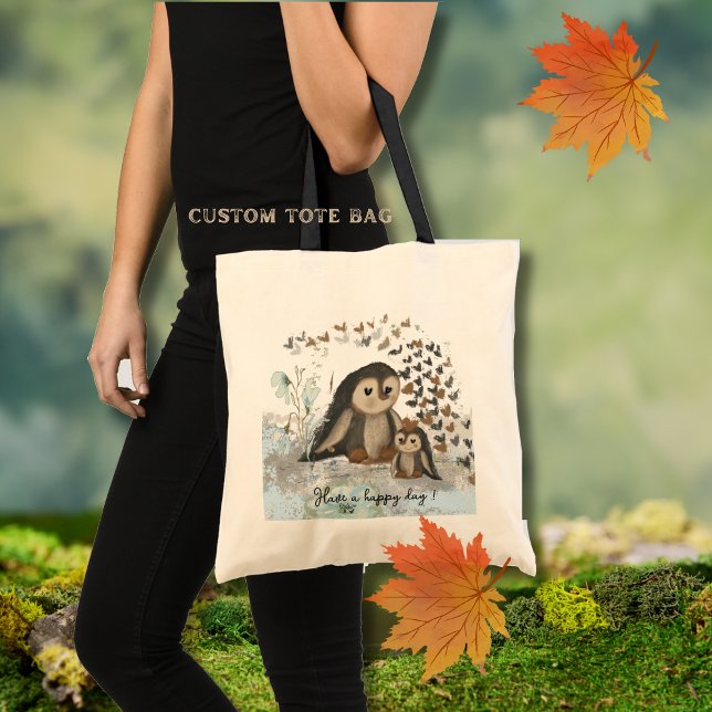 Bolsa Tote Feliz Pinguim Mãe e bebê (Happy Penguin Tote Bag)