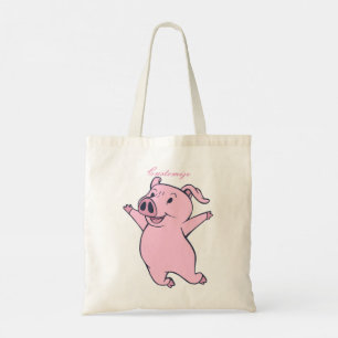 Bolsa Tote Feliz Porco Rosa Saltando Trovão_Cove