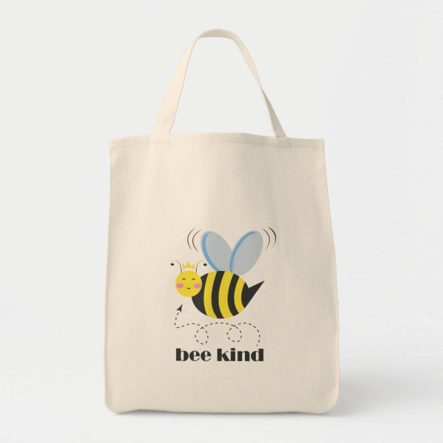 Bolsa Tote Feliz princesa de abelhas com coroa e slogan Bela (Frente)