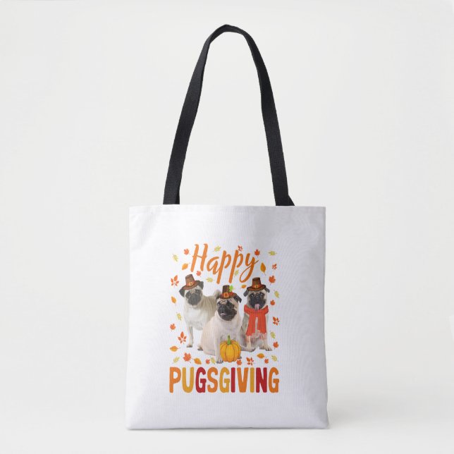 Bolsa Tote Feliz Pugspuração Bonita Ação de Graças Cachorro V (Frente)