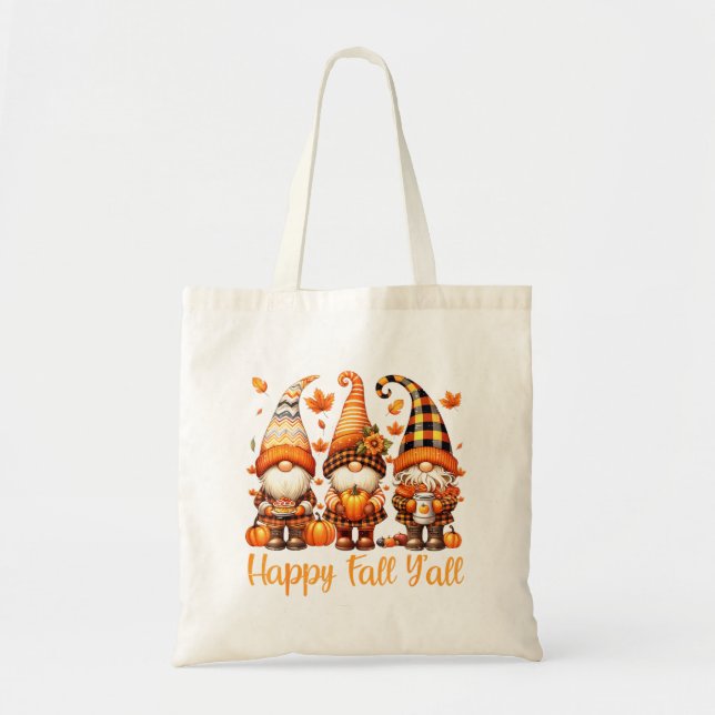 Bolsa Tote Feliz Queda Todos Vocês Gnomo Pumpkin Outono Ação  (Frente)