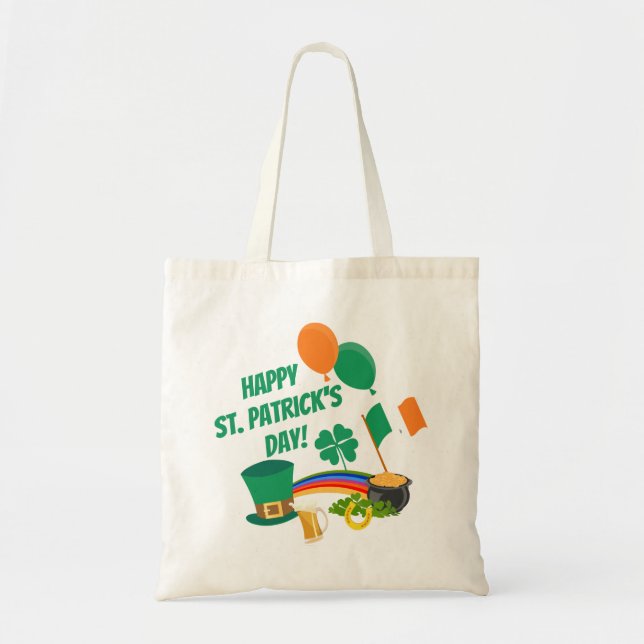 Bolsa Tote Feliz símbolo e tradições do Dia de São Patrício (Frente)