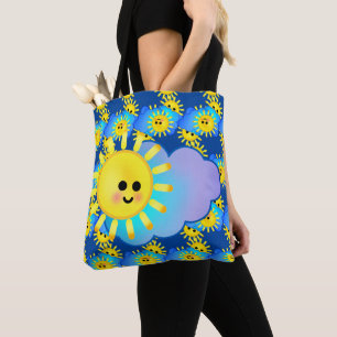 Bolsa Tote Feliz Sorriso Sol Motivando Nuvens de Céu Bonito