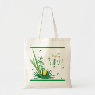 Bolsa Tote Feliz Sukkot Lulav e Etrog Watercolor Padrão