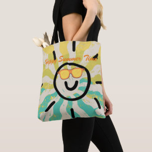 Bolsa Tote Feliz verão, padrão colorido, face ao sol
