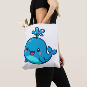Bolsa Tote Feliz Vinheta de Baleia Kawaii - Amigo do Oceano B