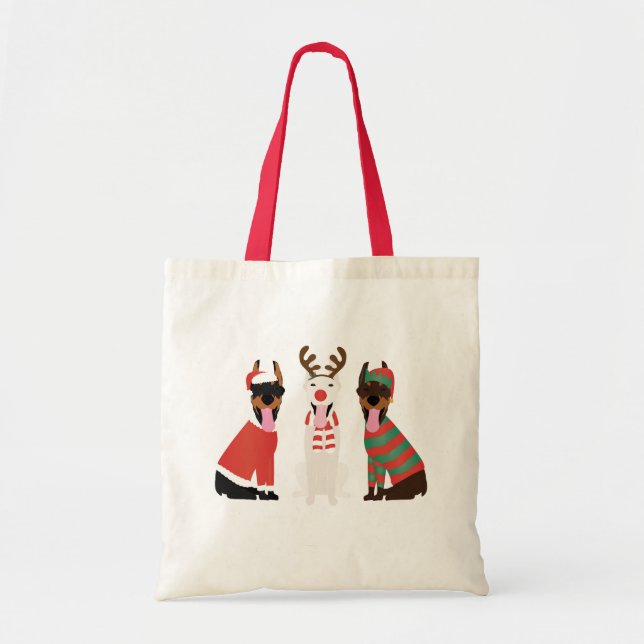 Bolsa Tote Feliz Woofmas Dobermann - Cães de Natal (Frente)