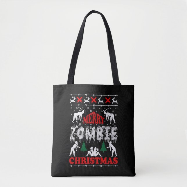 Bolsa Tote Feliz Zombie Natal Ugly Sweater (Frente)