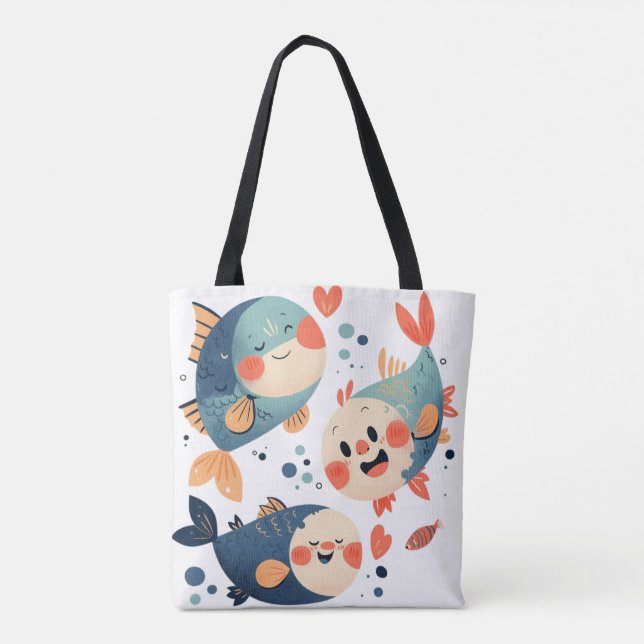 Bolsa Tote Felizes Amigos de Peixes (Verso)