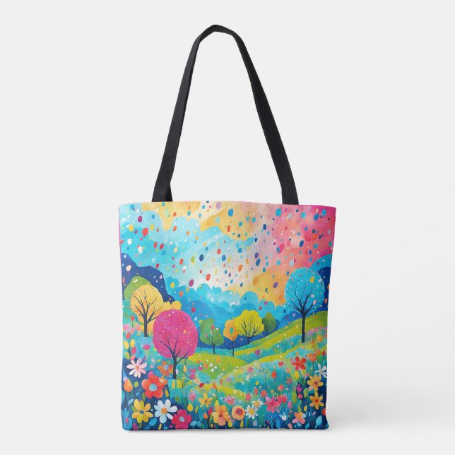 Bolsa Tote Felizes Árvores e Flores, Suéter da Natureza, (Verso)
