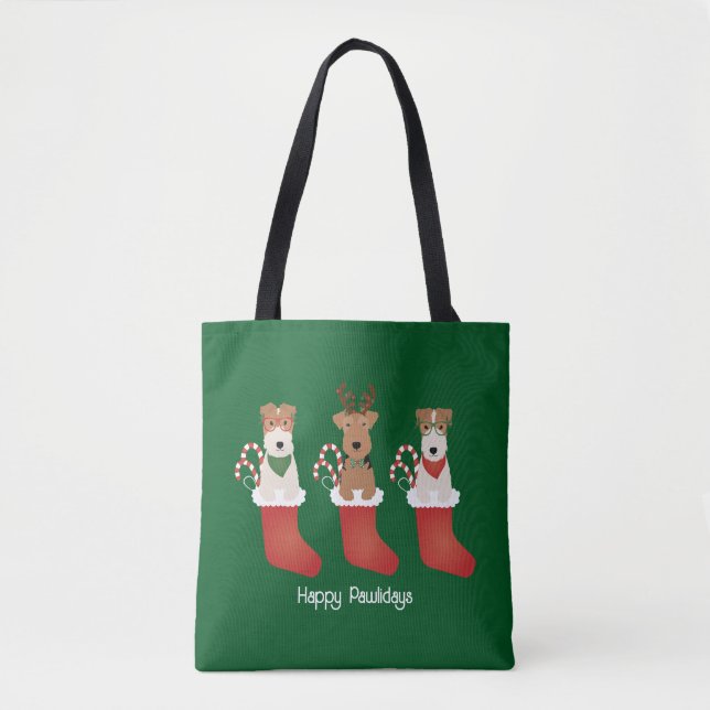 Bolsa Tote Felizes Pawlidays Welsh Wire Fox Terrier Dogs (Frente)