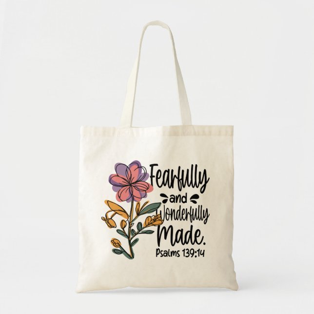 Bolsa Tote Felizmente Fez Flores Bíblia Cristã (Frente)