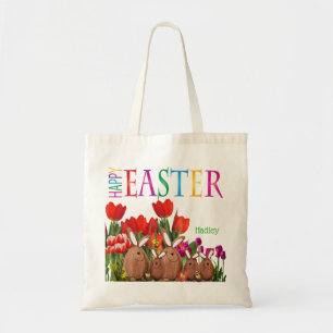 Bolsa Tote Felz pascoa Bunnies com Tulipas