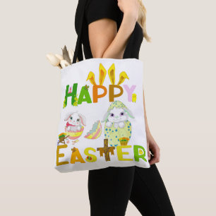 Bolsa Tote Felz pascoa Coelhinho de Ovo Colorido e Legítimo M